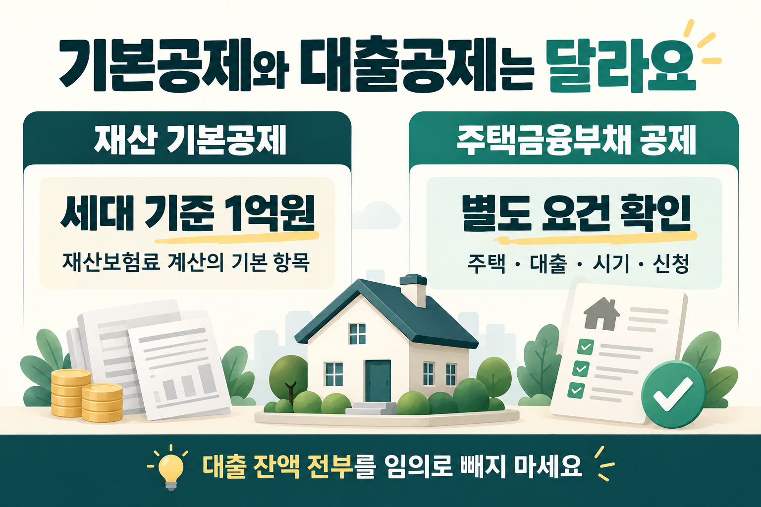 재산 기본공제 1억원과 주택금융부채 공제의 요건 비교
