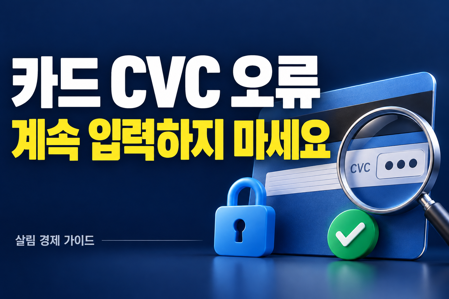 카드 CVC 오류가 날 때 반복 입력을 멈추고 확인할 순서를 안내하는 대표 이미지
